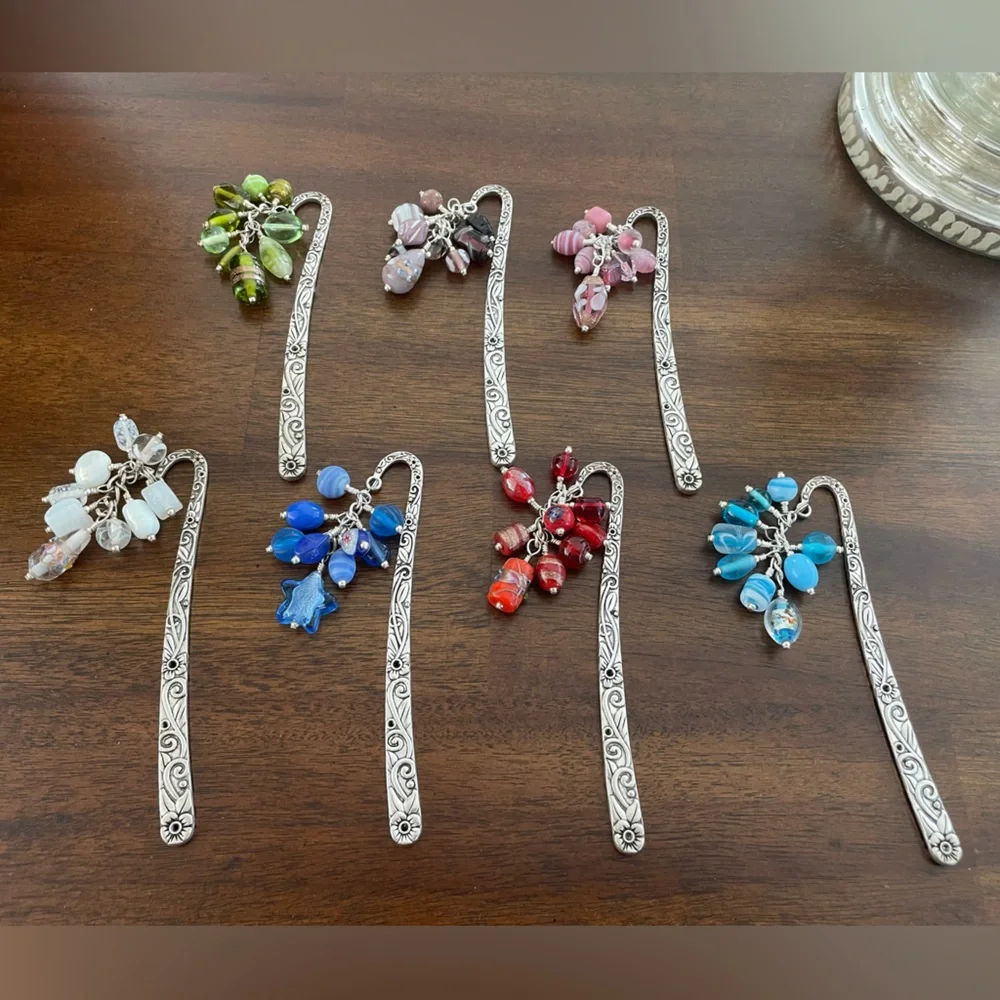 Handmade White Glass Bead Grape Bookmark with Silver Tone Hook - ideal Gift